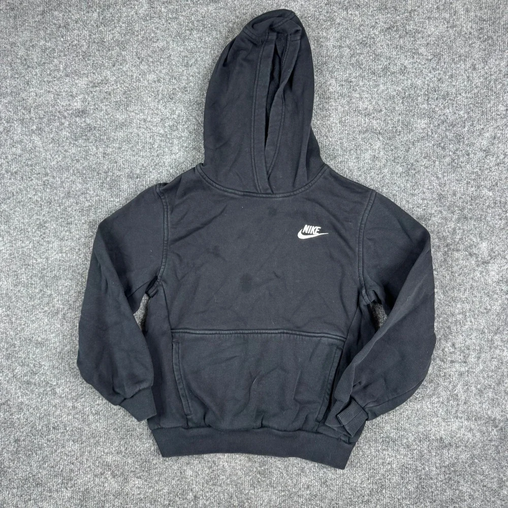 Nike Hoodie Youth Size M Black Fleece Pullover Embroidered Logo FD3000-010 Good